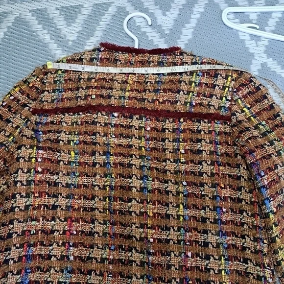 ANTHROPOLOGIE Ett:twa Harlequin Oversized Tweed Brown Burgundy Blazer Jacket - Picture 12 of 15
